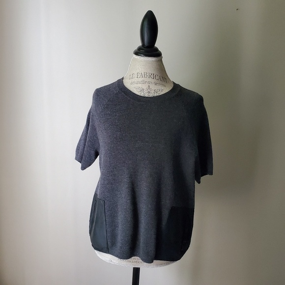 J. Crew | Merino Wool Leather Pocket Tee Shirt - Picture 3 of 8